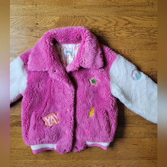 Lola+the Boys Varsity Patch Faux Fur Bomber - Picture 3 of 8